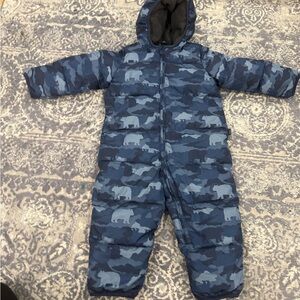 GAP Baby Snowsuit with Blue Camouflage Bear Fleece Lined